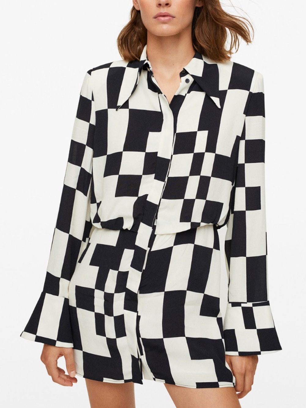 MANGO Checkered Print Shirt Dress